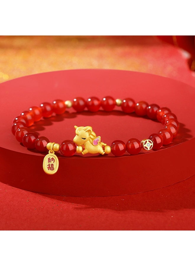 "Fortune Bracelet - Red Agate Beads for the Year of the Horse, Chinese New Year Gift" - Image 1