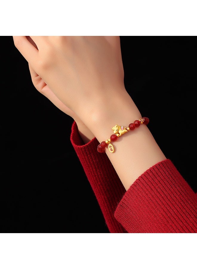 "Fortune Bracelet - Red Agate Beads for the Year of the Horse, Chinese New Year Gift" - Image 4