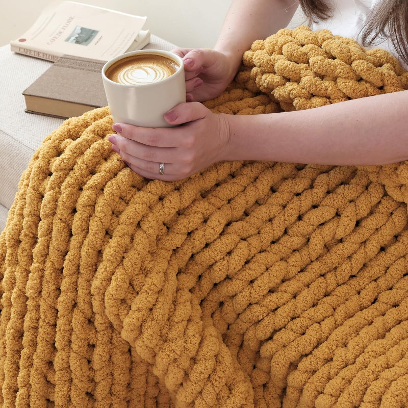 Mellobello Jumbo Chunky Yarn for Hand Knitting - Super Thick Chenille Chunky Yarn for Crocheting - Extra Soft Bulky Fluffy Blanket Big Yarn 8 Jumbo Pack (27yds,8 oz Each Skein) Mustard Yellow - Image 3