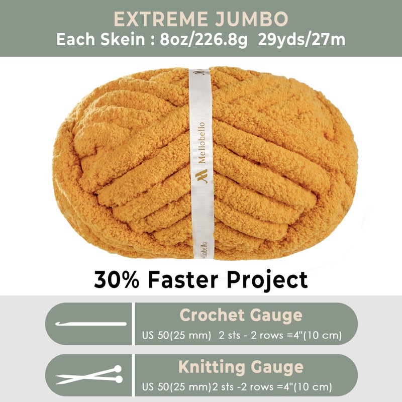 Mellobello Jumbo Chunky Yarn for Hand Knitting - Super Thick Chenille Chunky Yarn for Crocheting - Extra Soft Bulky Fluffy Blanket Big Yarn 8 Jumbo Pack (27yds,8 oz Each Skein) Mustard Yellow - Image 4