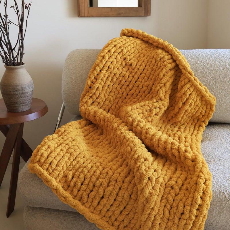 Mellobello Jumbo Chunky Yarn for Hand Knitting - Super Thick Chenille Chunky Yarn for Crocheting - Extra Soft Bulky Fluffy Blanket Big Yarn 8 Jumbo Pack (27yds,8 oz Each Skein) Mustard Yellow - Image 2