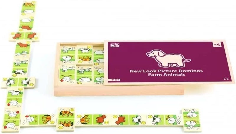 Edu Fun New Look Picture Dominos Farm Animals - Colorful Wooden Game for Kids