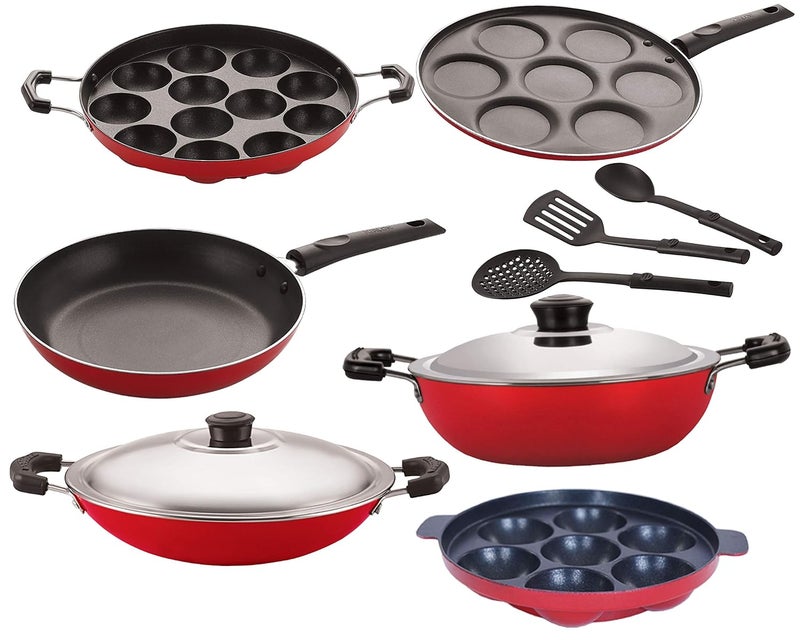 Nirlon Nirlon Non Stick Aluminium Cookware Combo Essential Gift Set Item Stain Resistance 9 Piece 26mm_DKDJ_AC_AP7_AP12_UP7_TP24_3SPN  - Image 1