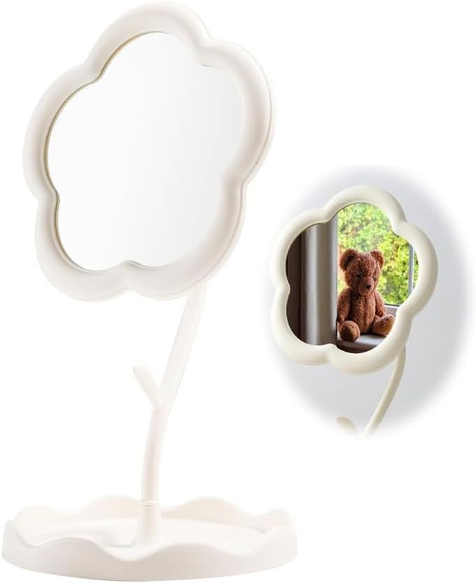 MAKEUP COSMETIC MIRROR JEWELRY RACK HOLDER TABLETOP MIRROR WITH TRAY 360ROTATION DESIGN TABLETOP VANITY MIRROR PRINCESS MIRROR DESKTOP FOR GIRLS WOMEN 1PCS MULTICOLOR