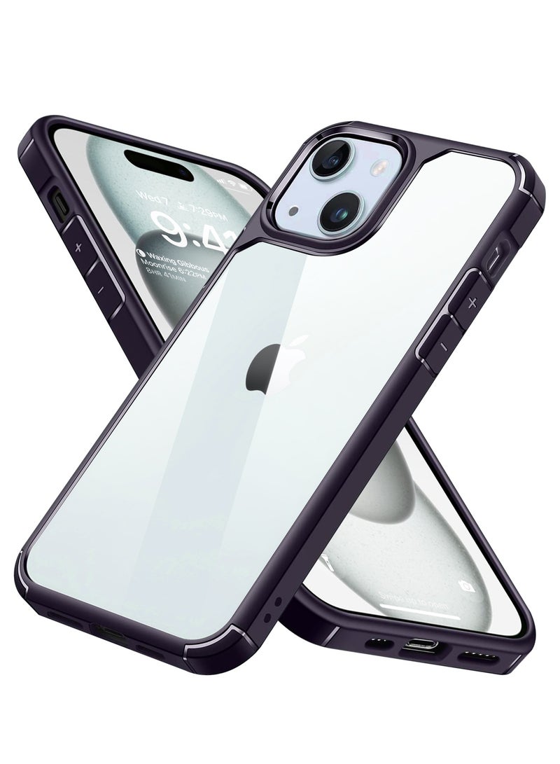 INFOSUN iPhone 15 Plus Case Clear【Anti-Yellowing】【 Mil-Grade Anti-Drop】iPhone 15 Plus Cover Transparent, Slim Crystal iPhone 15 Plus Case, Full Coverage Lens Protection, Shockproof Anti-Scratch -Purple