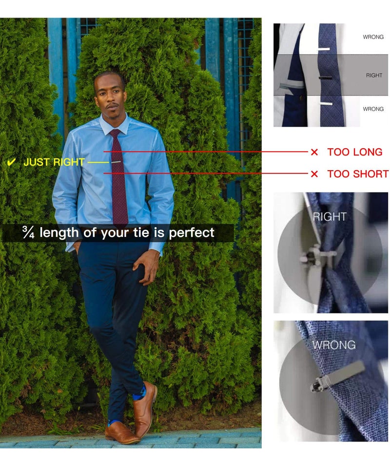 NUDFSY 4 Pcs Tie Pin, Tie Pin for Men Formal, Tie Clip for Men Plain Twill Tie Clip High-End Fashion Business Tie Clip Suitable for Formal Suit for Men (Black Silver Gold Blue) - Image 4
