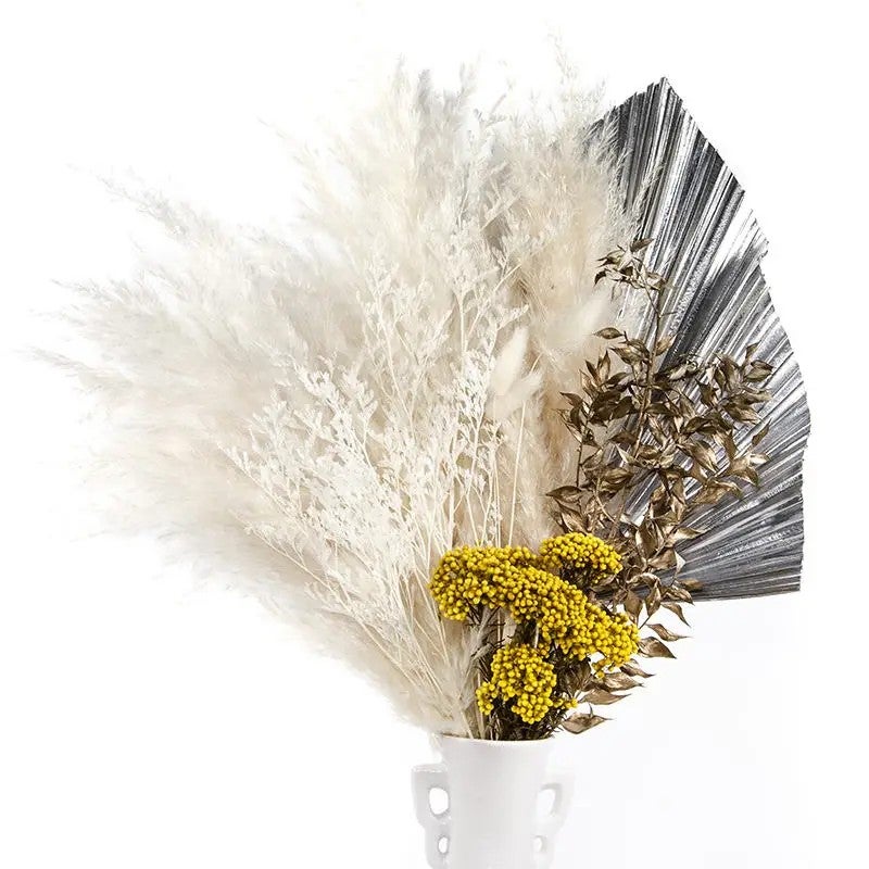 Bluejw Pampas Grass Bouquet - Dried Flowers, Bunny Tails, Gypsophilia, Sword Fern, Italian Ruscus, Straw, Natural Dried Plants - Boho Decor, Babies Breath - Opp Bag - Image 1