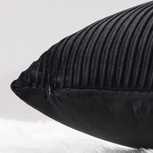 YCOLL Black Pillow Covers 18x18 Set of 2 Velvet Striped Pattern - Soft Throw Pillows for Home Decor, Luxury Decorative Pillow Covers for Couch, Bed,Living Room - Image 2
