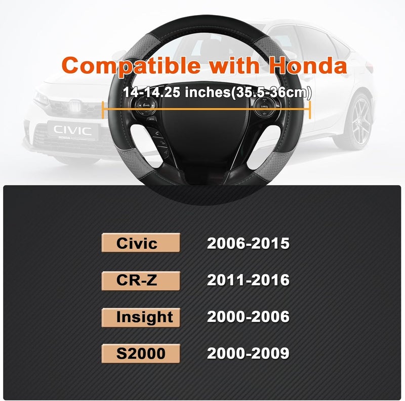 GIANT PANDA غطاء عجلة القيادة لهوندا سيفيك (2006-2015)، CR-Z، إنسايت، S2000 (رمادي + أسود - مقاس صغير) - Image 3