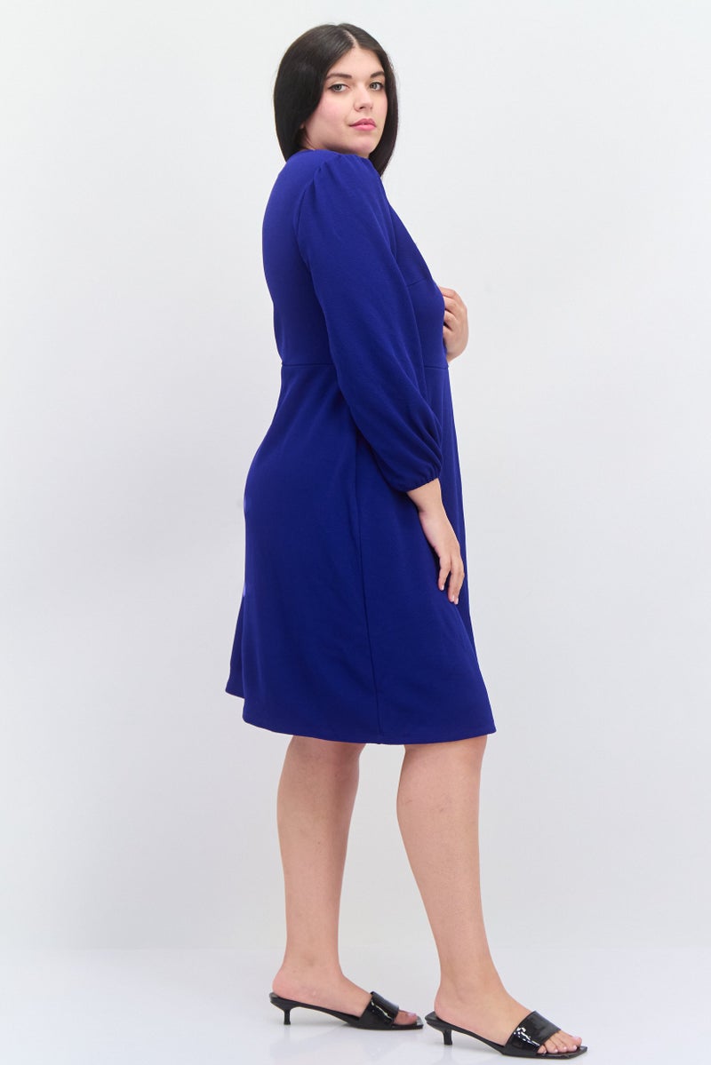 Kasper  Women Plus Size Two Tone Ribbon Detailed Mini Dress, Blue - Image 2