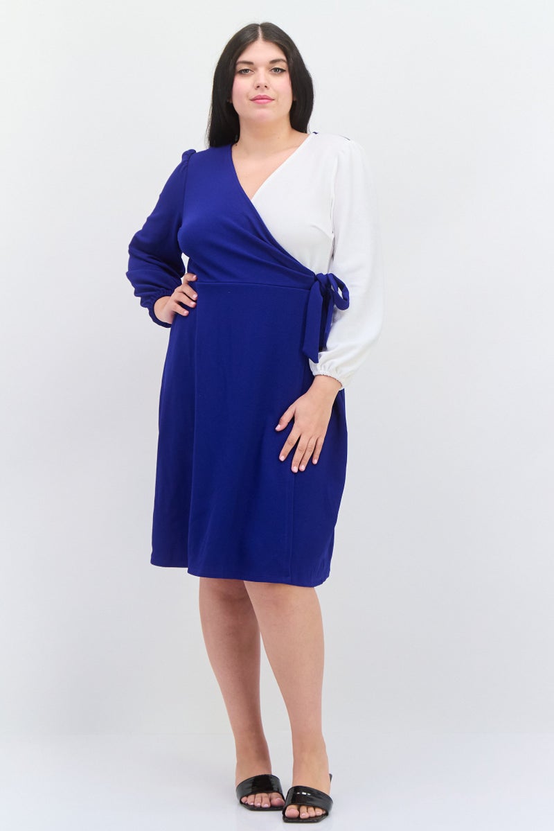 Kasper  Women Plus Size Two Tone Ribbon Detailed Mini Dress, Blue - Image 4