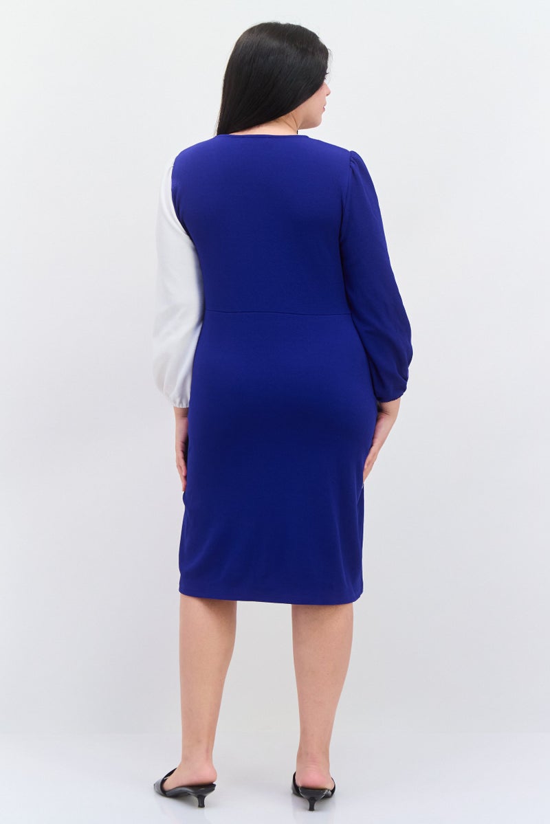 Kasper  Women Plus Size Two Tone Ribbon Detailed Mini Dress, Blue - Image 3