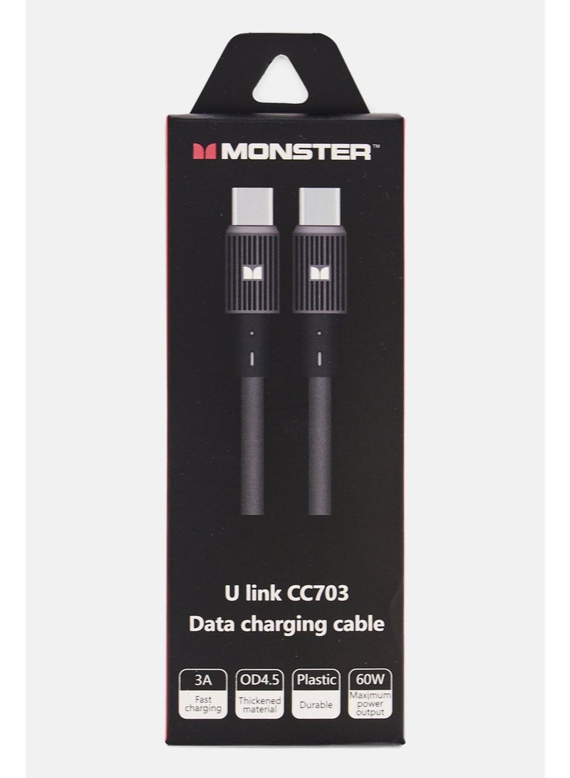 مونستار كابل شحن سريع من USB-C إلى USB-C بطول 1 متر - 60 واط PD، توصيل طاقة متين 3 أمبير - Image 1