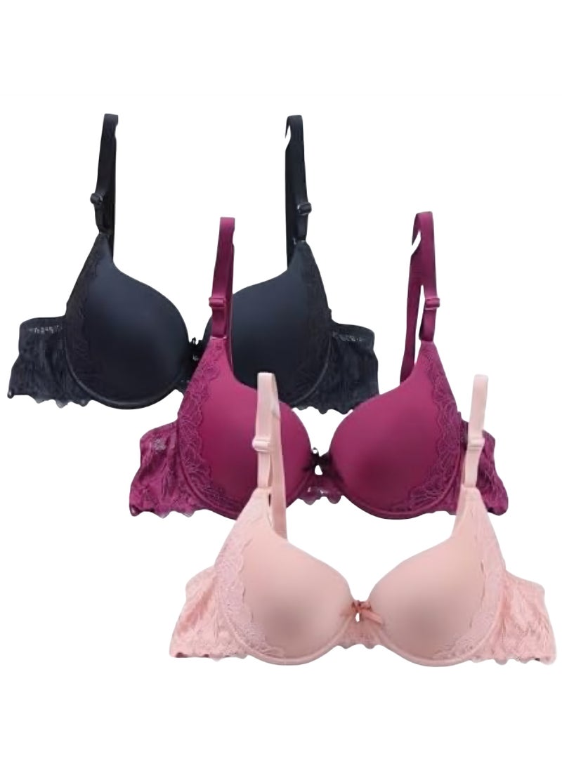 3 Pieces Women Bra Underwire Ladies Pushup Bra Women Daily Bra Everyday Bra - Image 1