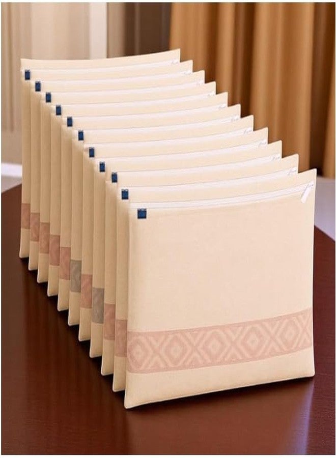 MIVAAX Cotton Saree Bags/Covers For Size Single (16 X 14 Inches) With Zip Closure For Clothes Bags And Wardrobe Organizer With Transparent Mesh Window, Beige (3) - Image 1