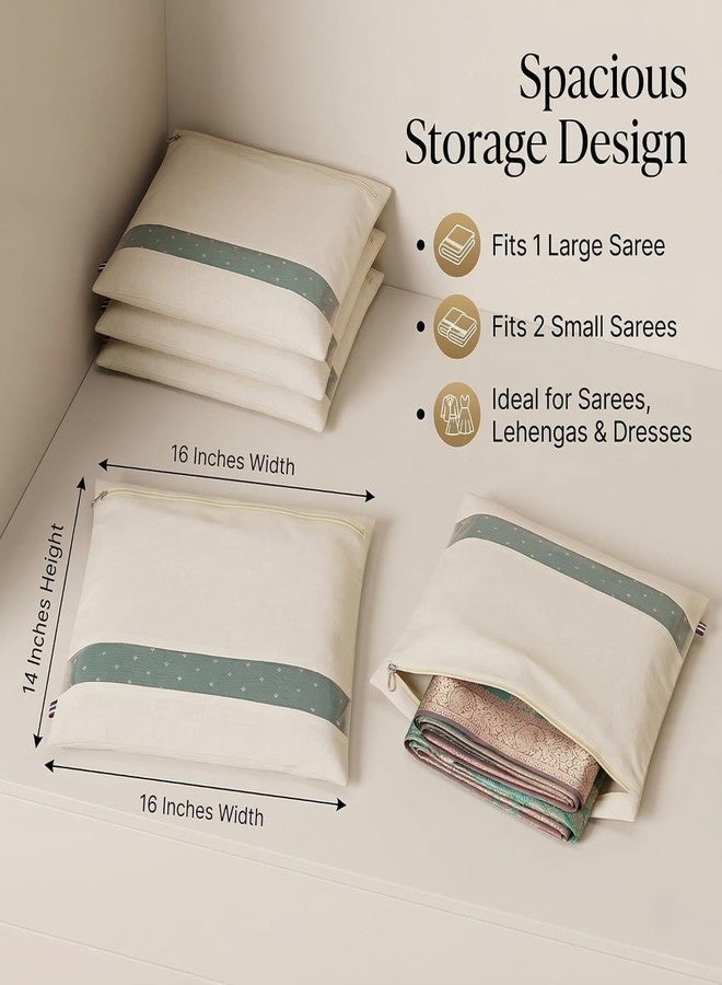 MIVAAX Cotton Saree Bags/Covers For Size Single (16 X 14 Inches) With Zip Closure For Clothes Bags And Wardrobe Organizer With Transparent Mesh Window, Beige (3) - Image 5