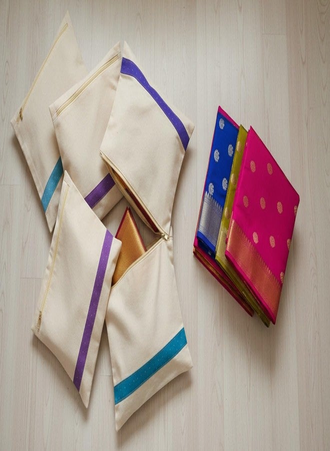 MIVAAX Cotton Saree Bags/Covers For Size Single (16 X 14 Inches) With Zip Closure For Clothes Bags And Wardrobe Organizer With Transparent Mesh Window, Beige (3) - Image 4