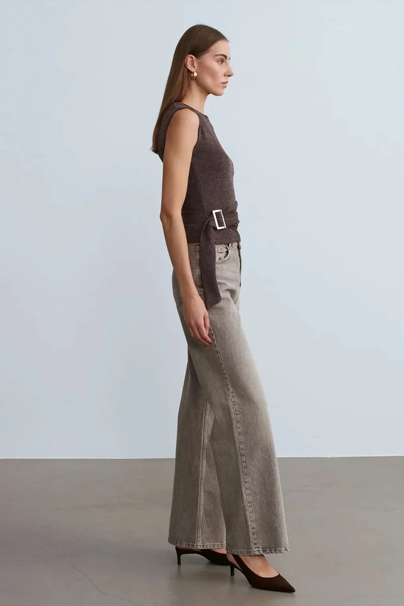 ديلفين DILVIN Belted Ribbed Sleeveless Blouse