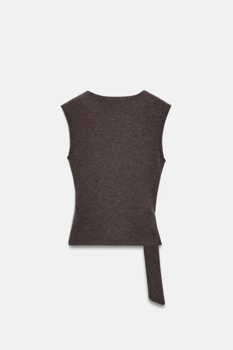 Dilvin Coffee Brown DILVIN Belted Ribbed Sleeveless Blouse for Women | Best Price UAE