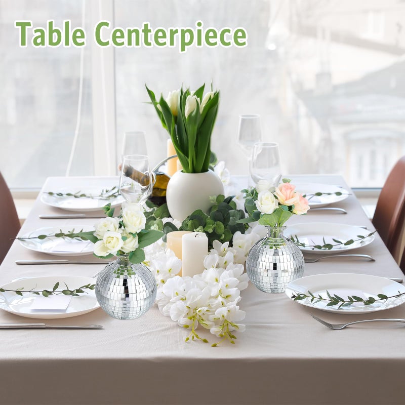 Layhit 6 PCS Disco Ball Vase for Flower and Plant 4 بوصة زجاج صغير مزهرية الفضة مرآة ميني ديسكو كرة زارع للداخلية في الهواء الطلق عيد ميلاد منزل غرفة نوم غرفة نوم الديكور - Image 5