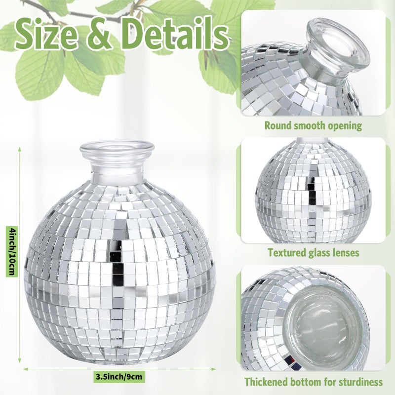 Layhit 6 PCS Disco Ball Vase for Flower and Plant 4 بوصة زجاج صغير مزهرية الفضة مرآة ميني ديسكو كرة زارع للداخلية في الهواء الطلق عيد ميلاد منزل غرفة نوم غرفة نوم الديكور - Image 2