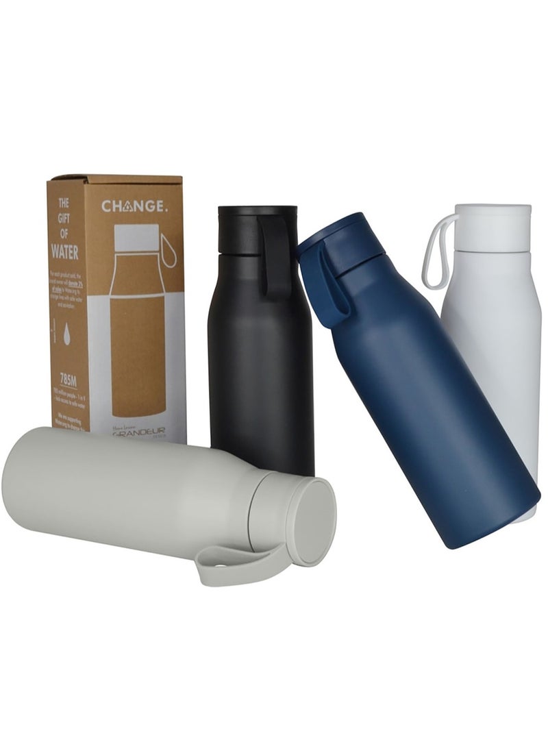 Hans Larsen R-NEBRA - CHANGE Collection Recycled Stainless Steel Vacuum Bottle with Loop - Grey  - Image 4