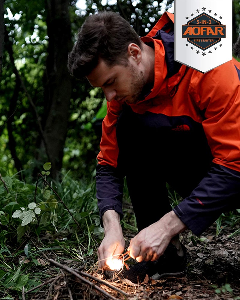 AOFAR Fire Starter AF-381 Fire Steel 5-in-1 for Camping, Hiking, Hunting, Backpacking, Boating, Outdoor Magnesium Survival Rod with Fire Paracord, Compass and Whistle, Waterproof (2-Pack)… - Image 5