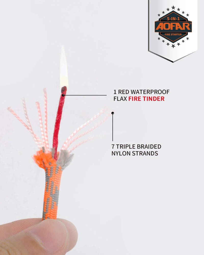 AOFAR Fire Starter AF-381 Fire Steel 5-in-1 for Camping, Hiking, Hunting, Backpacking, Boating, Outdoor Magnesium Survival Rod with Fire Paracord, Compass and Whistle, Waterproof (2-Pack)… - Image 4