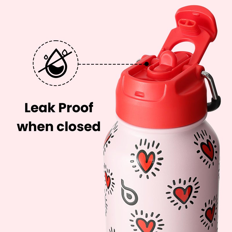 BOTTLE BOTTLE 32oz Insulated Water Bottle Stainless Steel Sport Water Bottle with Straw Dual-use Lid Design for Gym with Pill Box (Heartbeats) - Image 4
