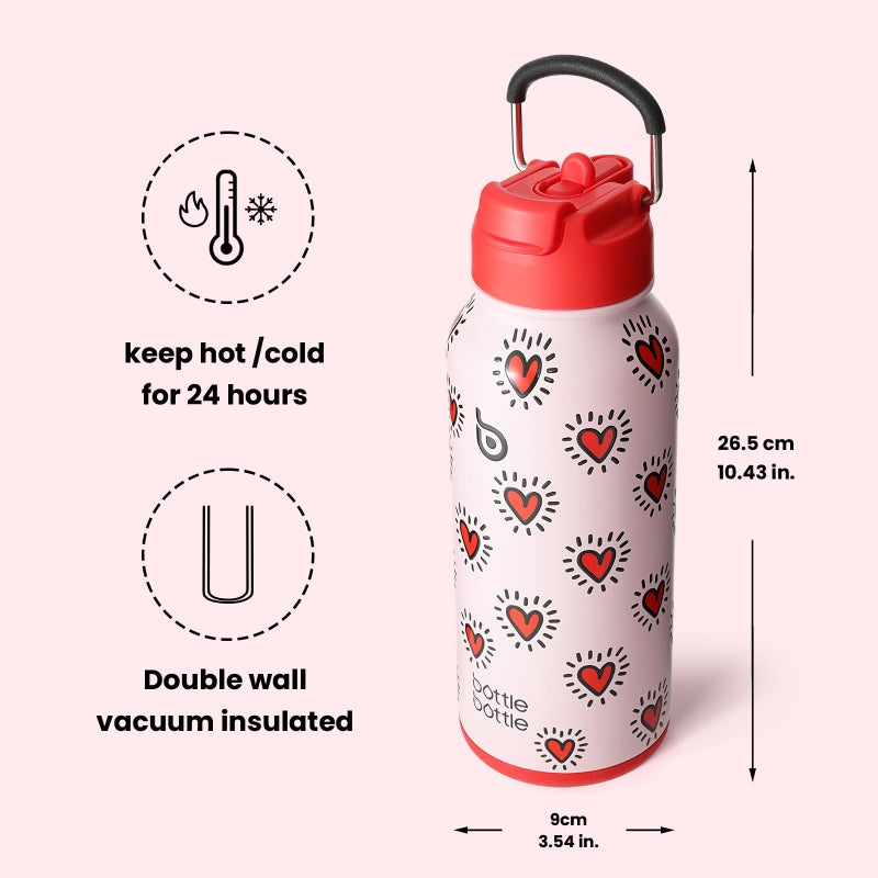 BOTTLE BOTTLE 32oz Insulated Water Bottle Stainless Steel Sport Water Bottle with Straw Dual-use Lid Design for Gym with Pill Box (Heartbeats) - Image 5