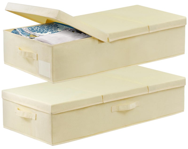 punemi Large Underbed Storage Bags Organizer Container With Lids Set of 2 Under Bed Storage Organizer Box With Handle Fabric Under The Bed Storage Bins for Blanket Pillow Comforter  Quilt Wrapping Paper