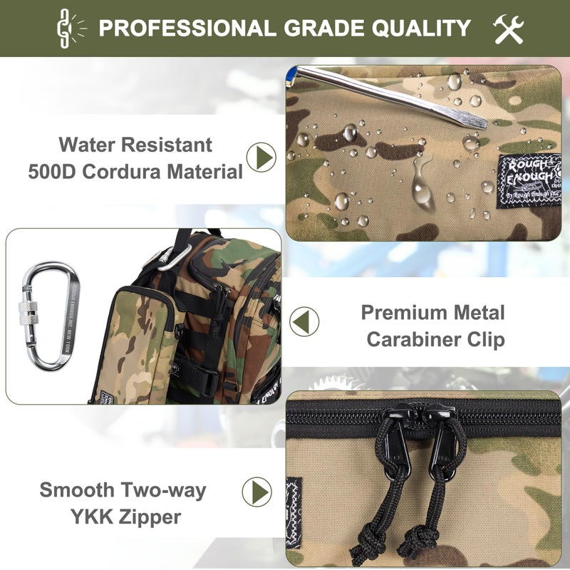 RE ROUGH ENOUGH Rough Enough Small Tool Bag with Zipper 9" Portable Tool Pouch Case, Heavy-Duty Padded Organizer for Electricians, Motorcycle Repair and Camping, Camo - Image 4