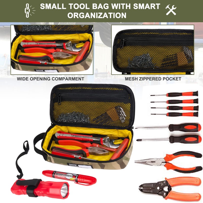 RE ROUGH ENOUGH Rough Enough Small Tool Bag with Zipper 9" Portable Tool Pouch Case, Heavy-Duty Padded Organizer for Electricians, Motorcycle Repair and Camping, Camo - Image 2