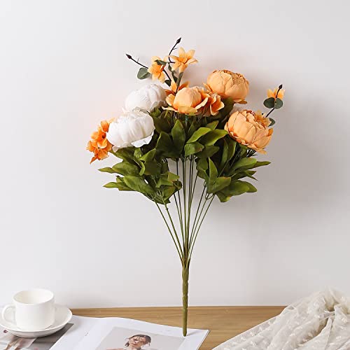Duovlo Artificial Peony Silk Flowers Fake Flowers Vintage Wedding Home Decoration,Pack of 1 (New Orange) - Image 3