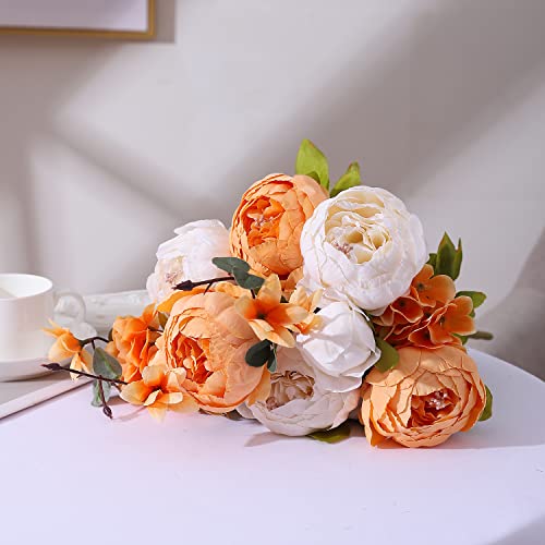 Duovlo Artificial Peony Silk Flowers Fake Flowers Vintage Wedding Home Decoration,Pack of 1 (New Orange) - Image 4