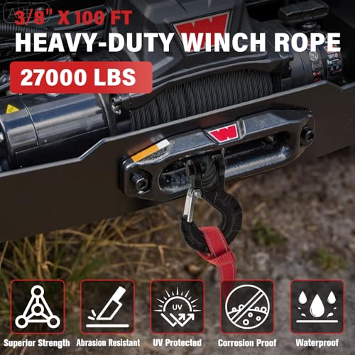 HOKINETY Synthetic Winch Rope Kit - 3/8" x 100' 27000 lbs Synthetic Winch Cable for ATV UTV Off-Road Vehicles with Forged Hook, Protective Sleeve and Safety Pull Strap - Black - Image 3
