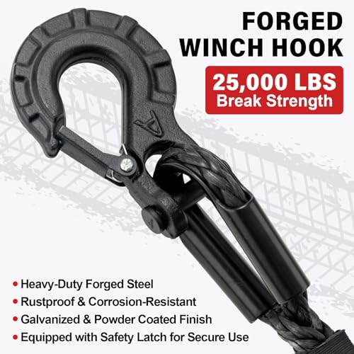 HOKINETY Synthetic Winch Rope Kit - 3/8" x 100' 27000 lbs Synthetic Winch Cable for ATV UTV Off-Road Vehicles with Forged Hook, Protective Sleeve and Safety Pull Strap - Black - Image 4