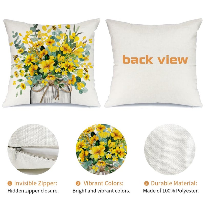 AACORS Spring Pillow Cover 18x18 Inch Eucalyptus Flowers Decor Vase Bee Farmhouse Summer Pillow Case Decorations for Home Sofa Couch AA509-18 - Image 5