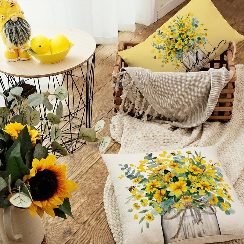 AACORS Spring Pillow Cover 18x18 Inch Eucalyptus Flowers Decor Vase Bee Farmhouse Summer Pillow Case Decorations for Home Sofa Couch AA509-18 - Image 4