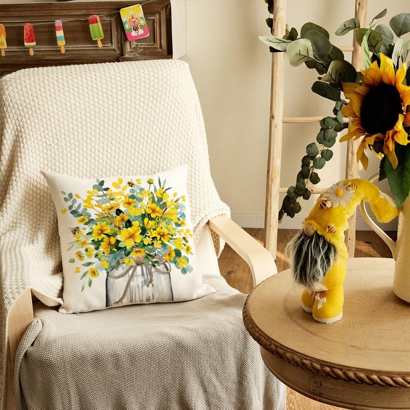 AACORS Spring Pillow Cover 18x18 Inch Eucalyptus Flowers Decor Vase Bee Farmhouse Summer Pillow Case Decorations for Home Sofa Couch AA509-18 - Image 2