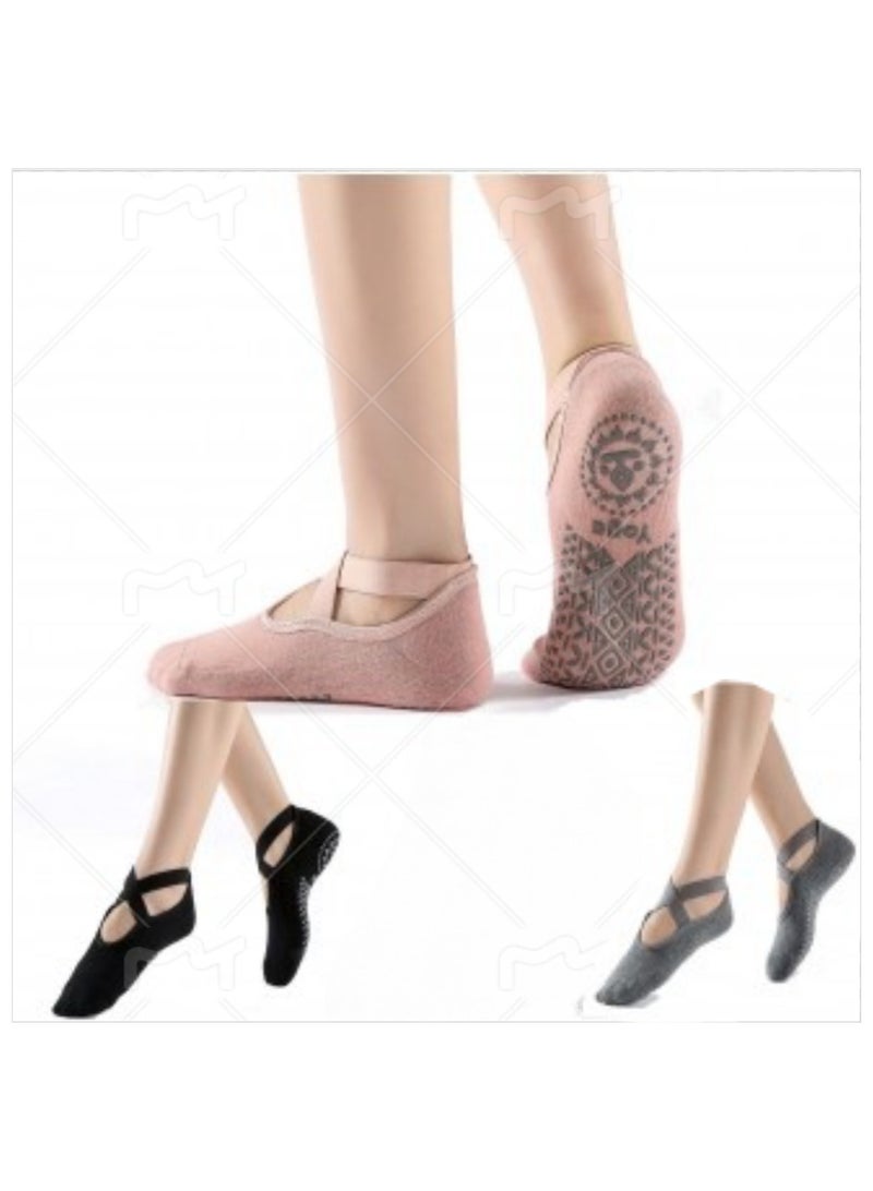 Cuken 3 Pairs Yoga Socks，Non-Slip Cotton Socks for Pilates Pure Barre Ballet Dance Socks Barefoot Workout Socks（Pink，Black，Grey） - Image 1