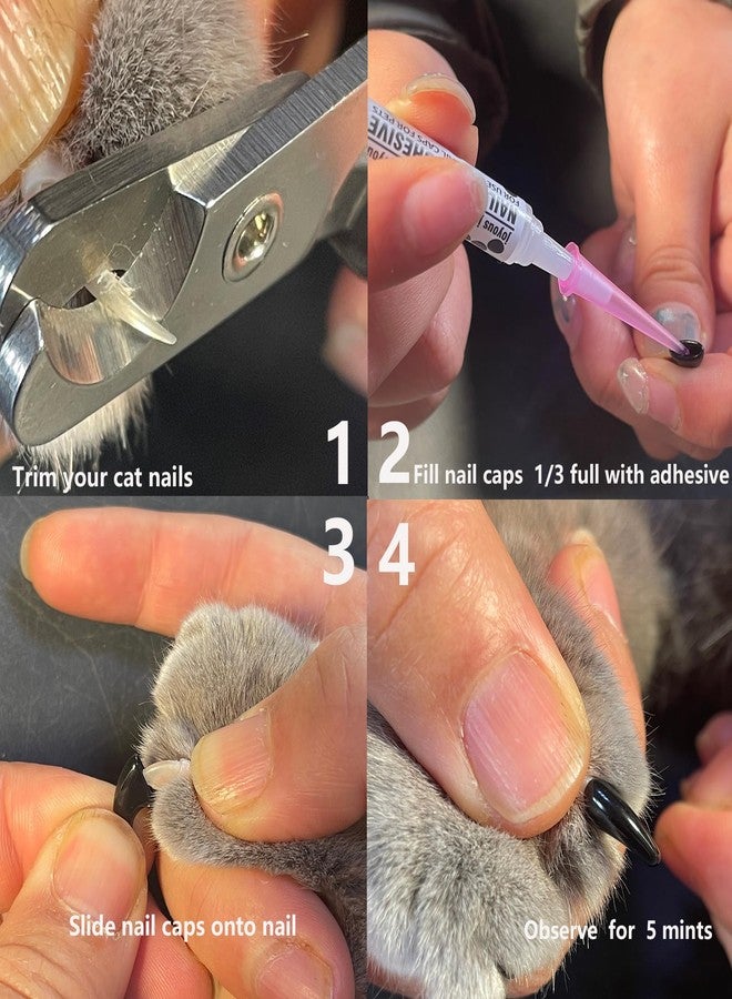 joyous 120pcs Black Cat Nail Caps with Nail Clipper Set, Cat Claw Caps with Nail Clipper Set, Pet Nail Clipper Covers for Cats with Adhesive and Applicators (M) - Image 5