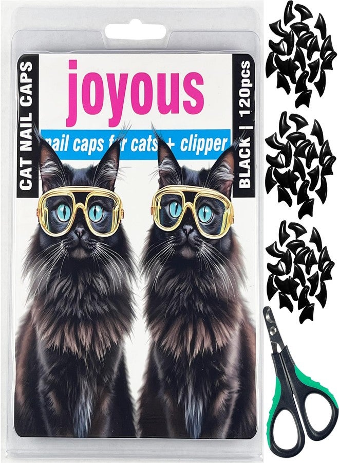 joyous 120pcs Black Cat Nail Caps with Nail Clipper Set, Cat Claw Caps with Nail Clipper Set, Pet Nail Clipper Covers for Cats with Adhesive and Applicators (M) - Image 1