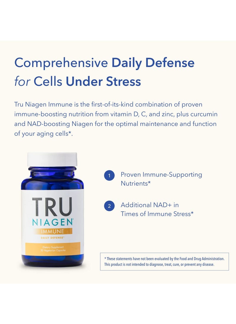 TRU NIAGEN TRU NIAGEN Immune Support Supplement - Daily Defense - Vitamin C from Fermentation, Vegan Vitamin D3 2000 IU, Zinc, Plus Theracurmin (Curcumin) + Multi Award-Winning NAD Boosting Niagen 150mg 30ct PACK OF 2  - Image 5