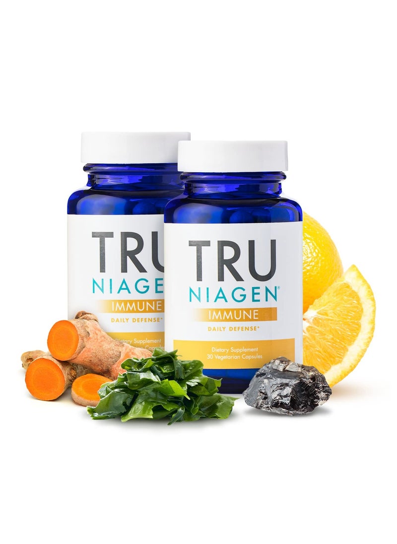 TRU NIAGEN TRU NIAGEN Immune Support Supplement - Daily Defense - Vitamin C from Fermentation, Vegan Vitamin D3 2000 IU, Zinc, Plus Theracurmin (Curcumin) + Multi Award-Winning NAD Boosting Niagen 150mg 30ct PACK OF 2  - Image 1