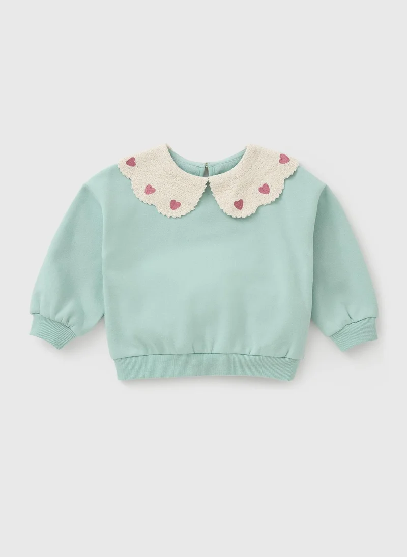 ماتلان Girls Sage Green Collar Sweatshirt