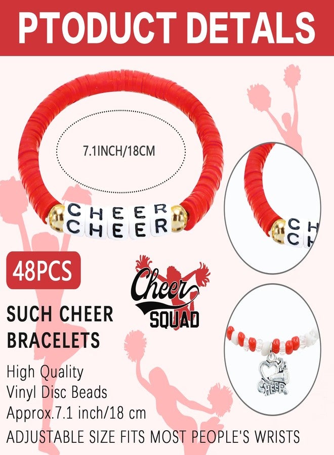 yesaior 48 Pcs Cheerleader gifts for Women Cheer Bracelets Stackable Friendship Bracelets Heishi Surfer Bracelets Cheer Team Gifts for Cheerleaders (red) - Image 2