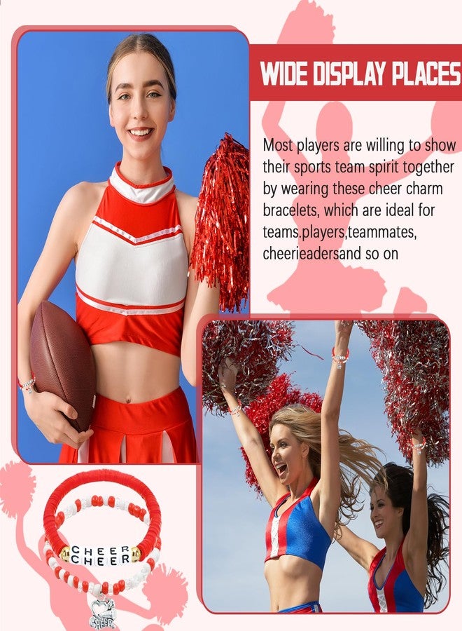 yesaior 48 Pcs Cheerleader gifts for Women Cheer Bracelets Stackable Friendship Bracelets Heishi Surfer Bracelets Cheer Team Gifts for Cheerleaders (red) - Image 3