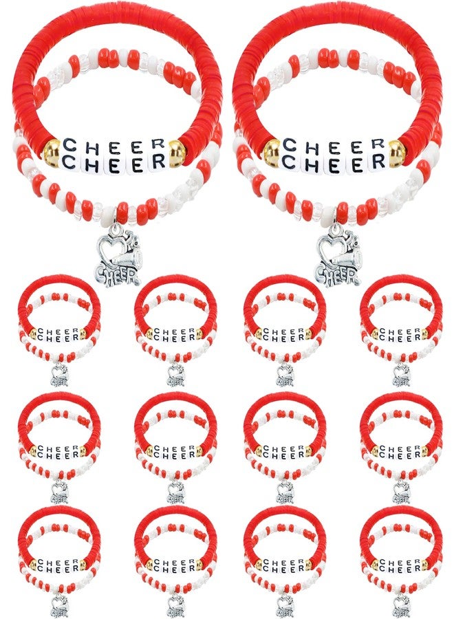 yesaior 48 Pcs Cheerleader gifts for Women Cheer Bracelets Stackable Friendship Bracelets Heishi Surfer Bracelets Cheer Team Gifts for Cheerleaders (red) - Image 1
