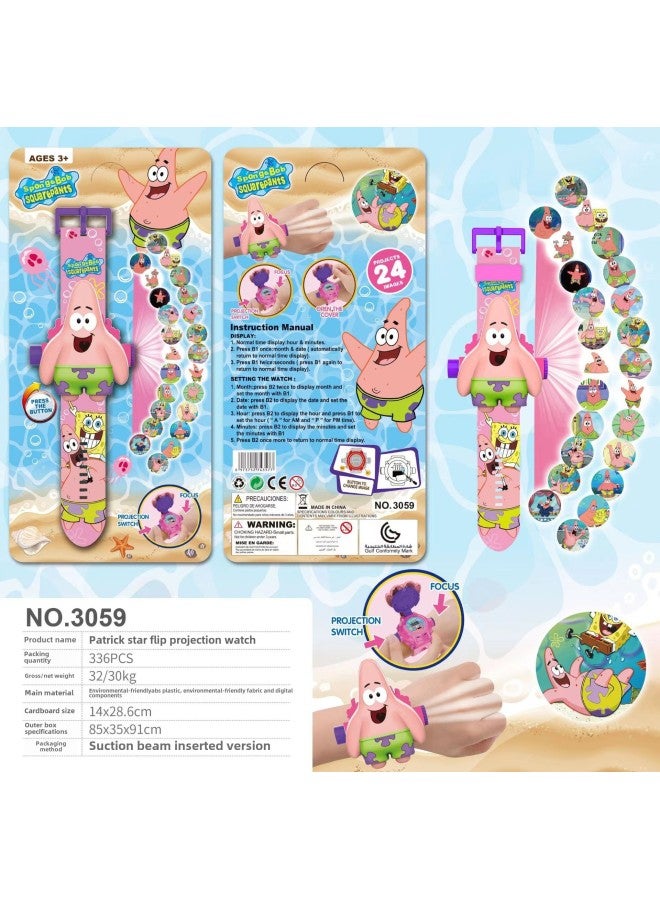 Cartoon Kidsren's Digital Watch Flip Projection Ultra Spider-man Sanrio Kurome Gift Toy-Color:3039 Patrick Star - Image 1